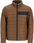 Boss green striped slim down jacket with high collar