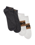 Boss low-cut gray and white socks with gold logo and brown band