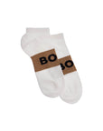 Boss low-cut gray and white socks with gold logo and brown band