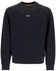 Boss men's black cotton sweatshirt with long sleeves and round neck