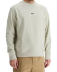 Boss men's light beige cotton sweatshirt with long sleeves and round neck regular fit