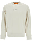 Boss men's light beige cotton sweatshirt with long sleeves and round neck regular fit