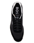 Boss men's black fabric and suede sneakers with non-slip sole