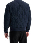 Boss dark blue slim fit quilted down jacket with wavy pattern