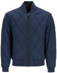 Boss dark blue slim fit quilted down jacket with wavy pattern