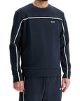 Boss men's dark blue round neck sweatshirt with long sleeves and embroidered logo