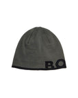 Boss elegant dark gray wool and acrylic beanie with contrasting logo