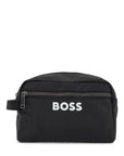 Boss black minimalist travel beauty case in eco-leather with zip