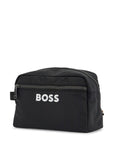 Boss black minimalist travel beauty case in eco-leather with zip