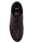 Boss men's dark brown leather sneakers with rubber sole jace_runn_bu