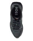 Boss dark blue leather sporty elegant sneakers