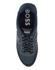 Boss men's sneakers in technical fabric and dark blue suede with rubber sole