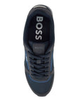 Boss men's dark blue cotton sneakers with hook-and-loop closure