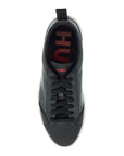 Hugo men's black leather sneakers with gray logo and white sole - contemporary style