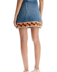 Valentino Garavani medium blue denim skirt with geometric trim