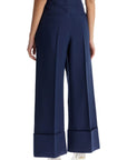 Valentino Garavani high-waisted wide leg pants in silk and wool indigo