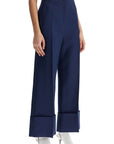 Valentino Garavani high-waisted wide leg pants in silk and wool indigo