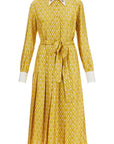 Valentino Garavani long yellow ochre silk dress with zig-zag pattern