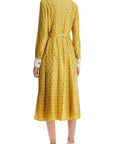 Valentino Garavani long yellow ochre silk dress with zig-zag pattern