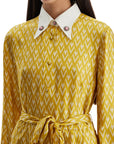 Valentino Garavani long yellow ochre silk dress with zig-zag pattern