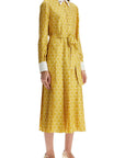 Valentino Garavani long yellow ochre silk dress with zig-zag pattern