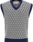 Valentino Garavani men's navy virgin wool vest with pattern