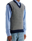 Valentino Garavani men's navy virgin wool vest with pattern