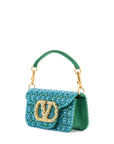 Valentino Garavani small turquoise floral shoulder bag with crystals and chain