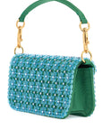 Valentino Garavani small turquoise floral shoulder bag with crystals and chain