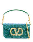 Valentino Garavani small turquoise floral shoulder bag with crystals and chain