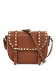 Valentino Garavani small messenger crossbody bag in brown hammered leather with studs