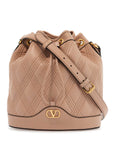 Valentino Garavani quilted pink leather bucket crossbody bag with golden details