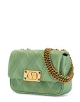 Valentino Garavani small quilted green silk shoulder bag with chain