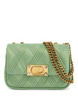 Valentino Garavani small quilted green silk shoulder bag with chain