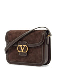 Valentino Garavani shoulder bag in dark brown suede with golden buckle