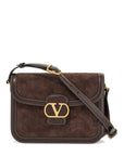 Valentino Garavani shoulder bag in dark brown suede with golden buckle