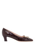 Valentino Garavani brown crocodile effect calfskin pumps with bow and medium heel