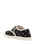 Valentino Garavani black cotton sneakers with floral pattern and rubber sole