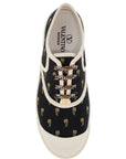 Valentino Garavani black cotton sneakers with floral pattern and rubber sole