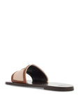 Valentino Garavani women's slippers in natural fabric and leather/tobacco with wide check pattern strap