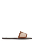 Valentino Garavani women's slippers in natural fabric and leather/tobacco with wide check pattern strap