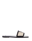 Valentino Garavani butter white and black synthetic slides with wide strap