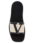 Valentino Garavani butter white and black synthetic slides with wide strap