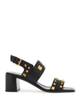 Valentino Garavani black buffalo leather sandals with golden studs and square heel