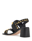 Valentino Garavani black buffalo leather sandals with golden studs and square heel