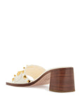 Valentino Garavani ivory leather slippers with golden studs and low heel