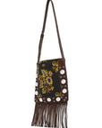 Valentino Garavani multicolored floral crossbody bag in dark brown with fringes