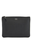 Valentino Garavani black leather minimalist pouch with zip