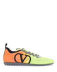 Valentino Garavani lime green and fluorescent orange sporty sneakers in cotton and pu bold design