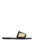 Valentino Garavani men's black and beige goat leather slippers with central strap